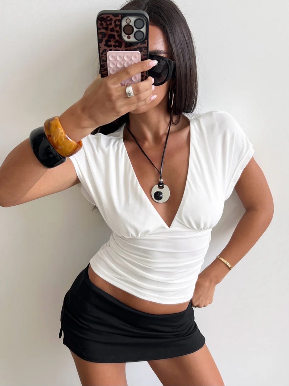 Princess Polly Mattey Cinched V Neck Top White